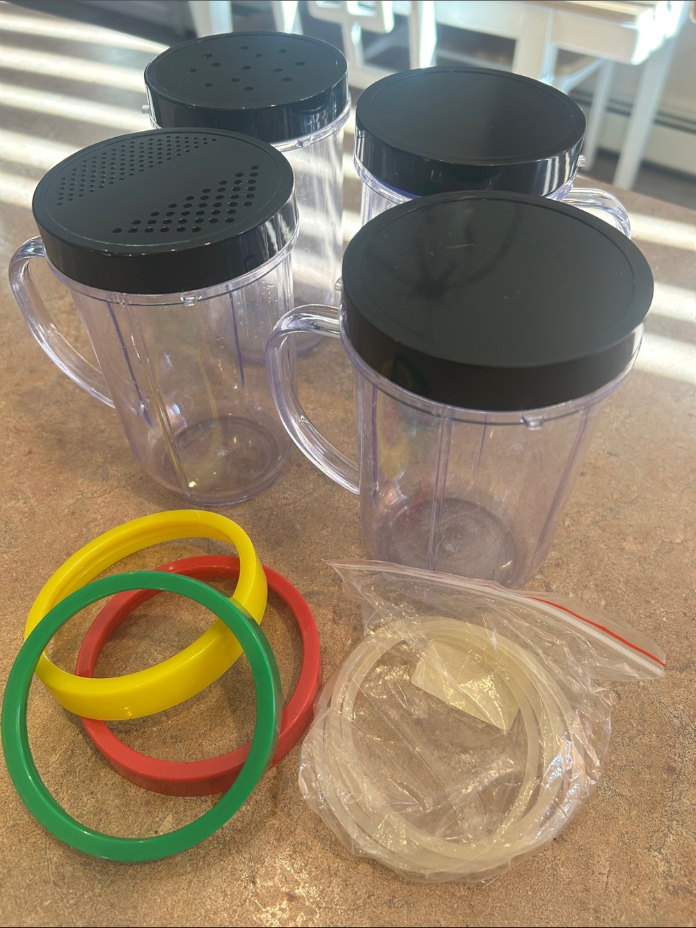 Clear Plastic Storage Shakers with Black Lids and Colored ID Rings